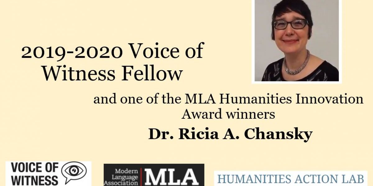 Dr. Ricia Chansky- winner of an MLA Award and Voice of Witness Fellow -  English Department - UPRM